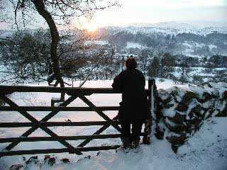 Jill looking down on a wintery Ambleside